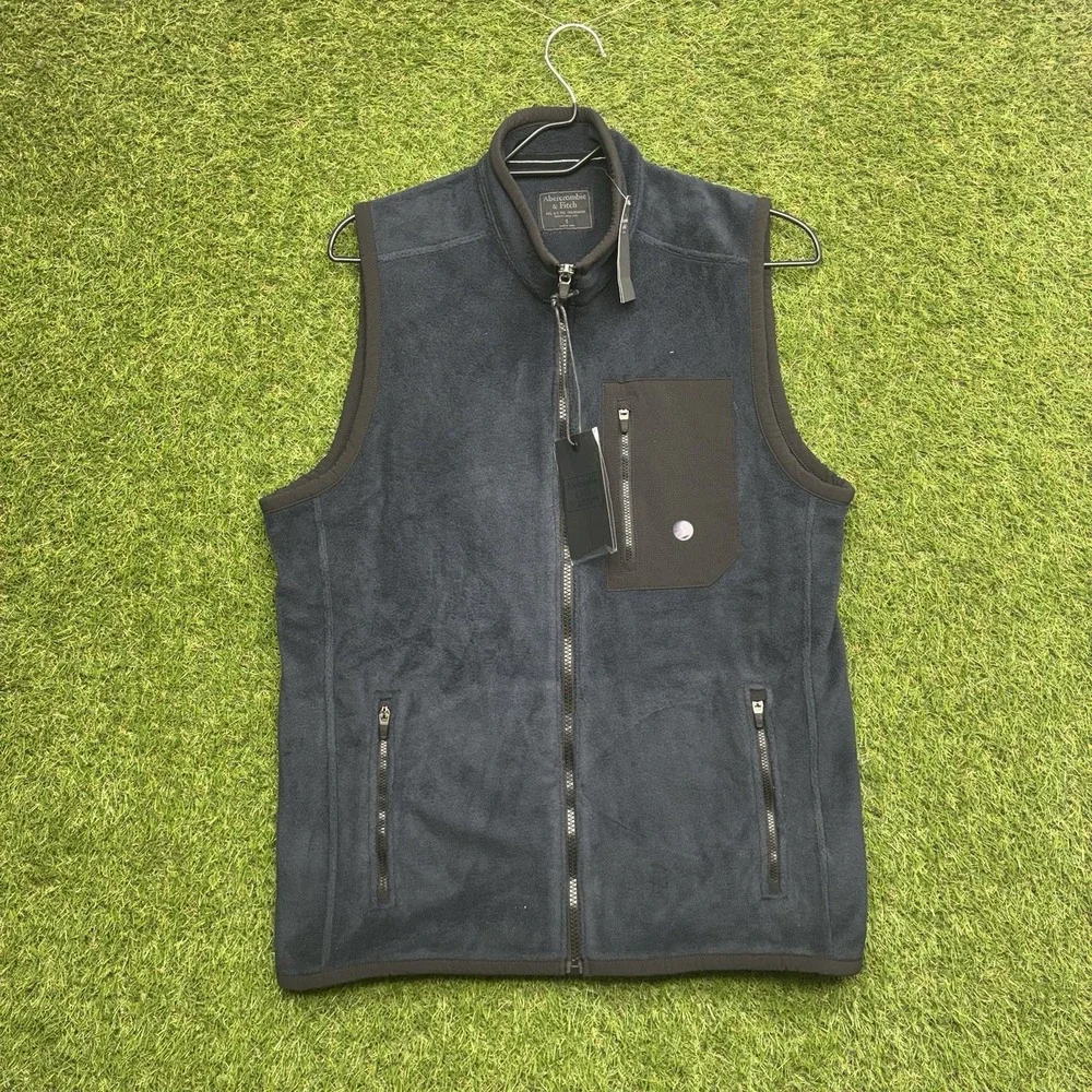 Abercrombie and Fitch Fleece Vest Mens Small Full Zip Blue Trail Outdoor NWT